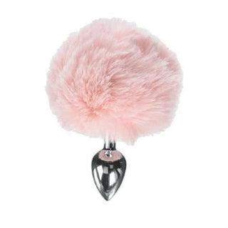 This is an image of Cute and Fluffy Bunny Tail Butt Plug 3 Inches Long featuring a 3 fluffy faux fur tail.