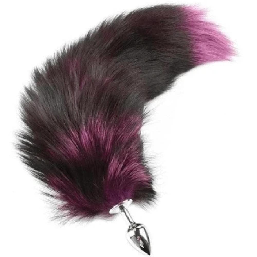 This is an image of Super Fluffy and Colorful Fox Tail 22 Inches Long Butt Plug showcasing teardrop shape and slender stem for easy insertion.