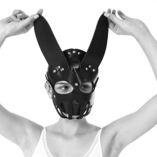 This is an image of Badass Black Leather Rabbit Mask crafted from skin-friendly PU leather, offering comfort and style for your seductive adventures.