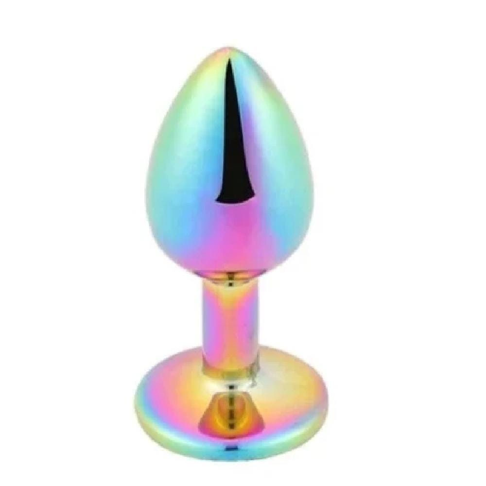 Image of a rainbow crystal-adorned butt plug designed for luxury and comfort.
