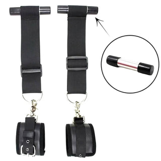 Hand Restraints Sling Door Sex Swing featuring handcuffs, G-clips, and nylon straps for flexible use.
