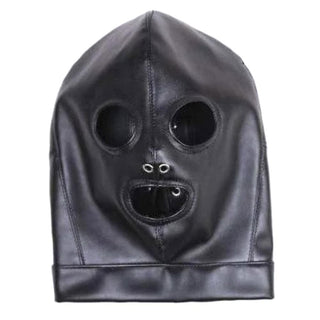 This is an image of the Anonymous Pauper Gimp Mask made from soft and durable PU leather with eye holes and mouth opening for a transformative BDSM experience.