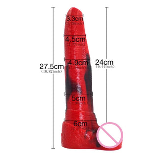 Image of Ferocious Red Animal Knotted Sex Toy - A snake dildo in fiery red and black, 9.65 inches total length with 6.26 inches insertable length.
