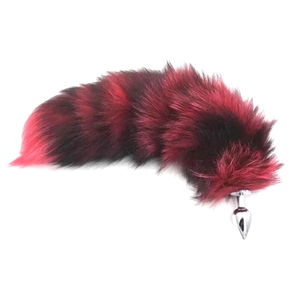 An image showcasing the elegant design of Black and Red Stripes Cat Tail Metallic Tail in various sizes.