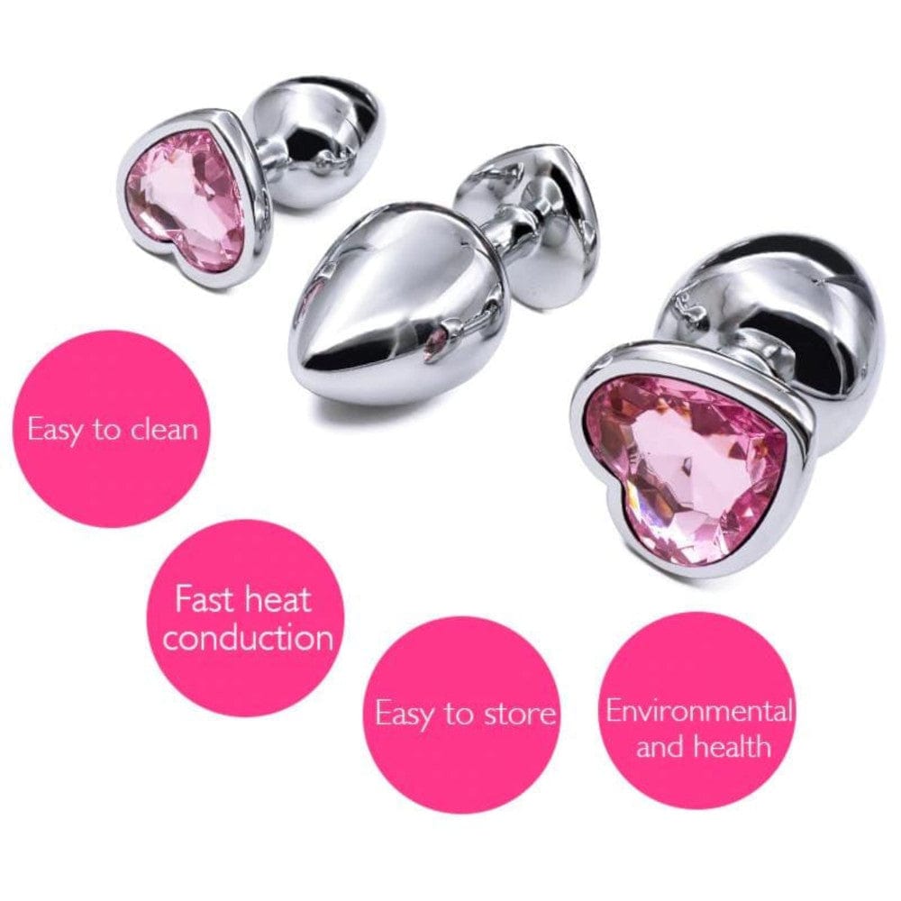 Pink Jewel Heart-Shaped Princess Anal Plug With Vibrator 2.8 to 3.66" Long Training Kit