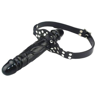 Presenting an image of Sadistic Gag Order Face Dildo showing the adjustable belt strap for a perfect fit.