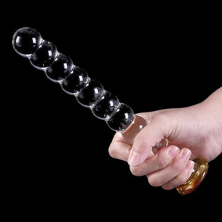 A picture of Large Beaded Glass Wand 10 Inch, crafted from durable borosilicate glass for long-lasting pleasure.