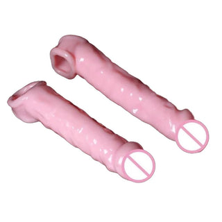 A silicone cock sleeve with a stretchy ball ring feature for enhanced pleasure and stamina.