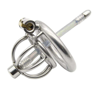 Observe an image of Teeny-Weeny Urethral Small Metal Cage for male chastity and pleasure.