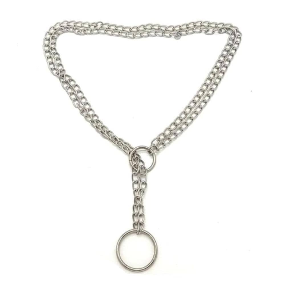 This is an image of the Heavy Duty Iron Dual Chain Necklace Choker for Non-Bondage Jewelry, crafted from durable Iron Alloy with a sleek metallic finish.