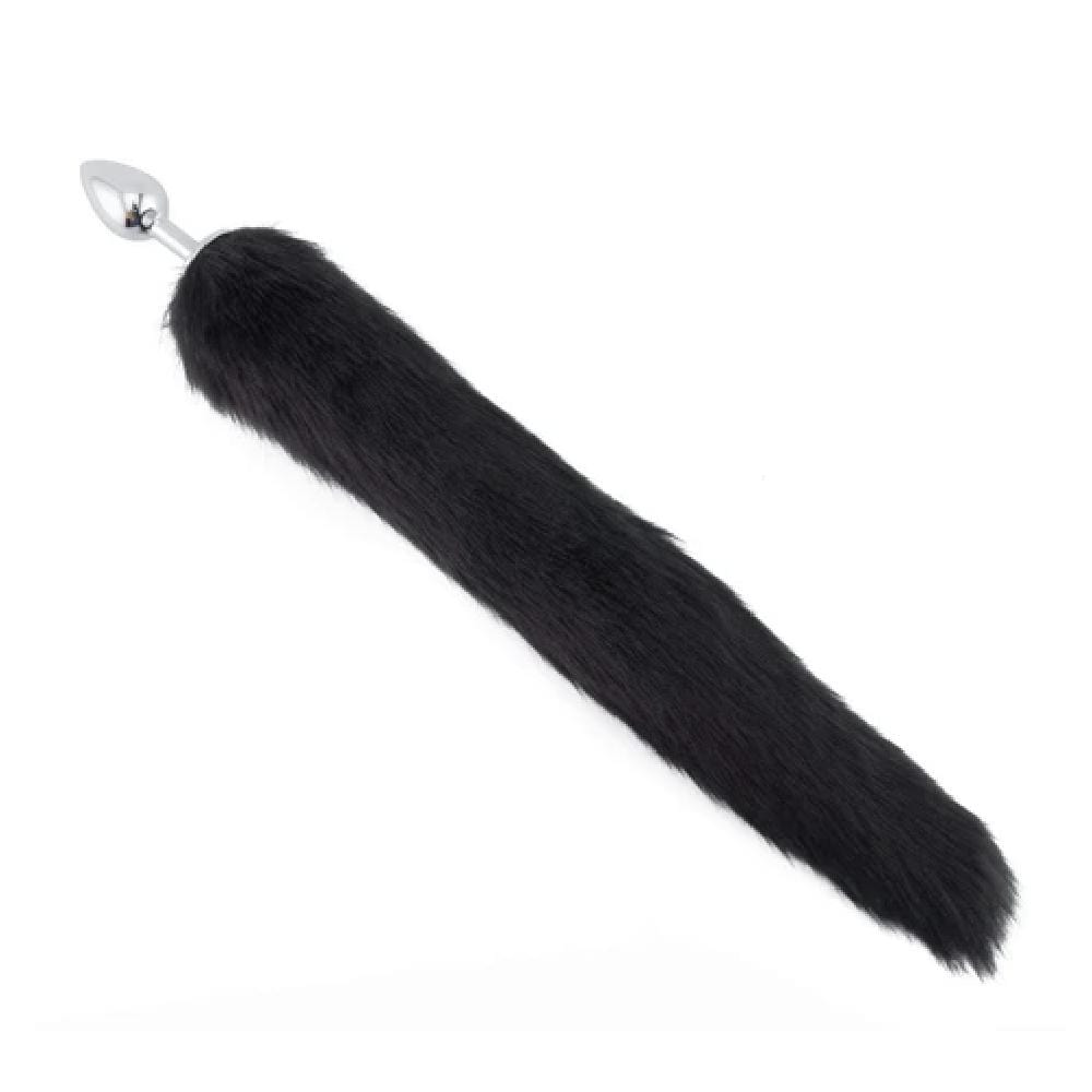 View the Midnight Black Wolf Tail with Stainless Steel Plug, a blend of comfort and safety with its stainless steel plug and faux fur tail.