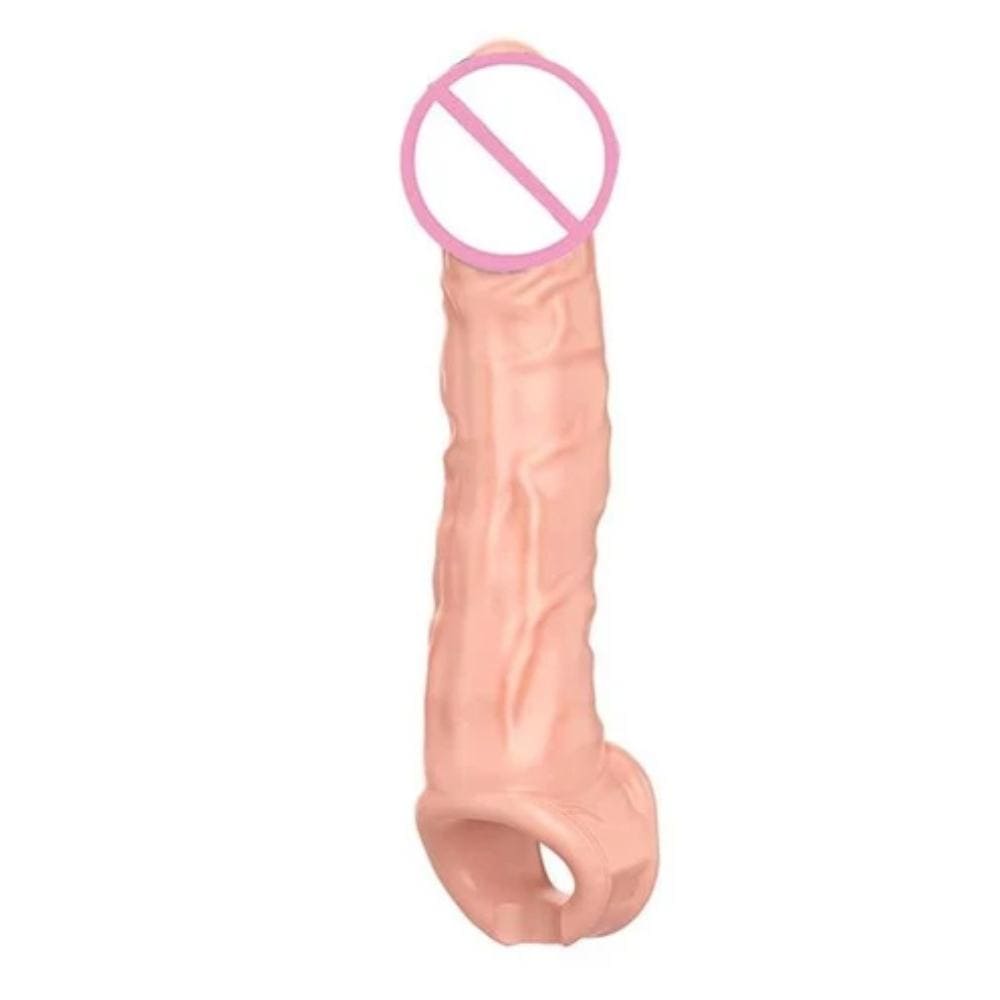 Check out an image of Instant Results Realistic Penis Extension large size, 9.65 inches in length and 1.65 inches in diameter.