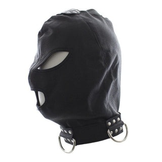 Visual of Slave Punishment Hood made of soft PU leather for comfort and control in intimate play.