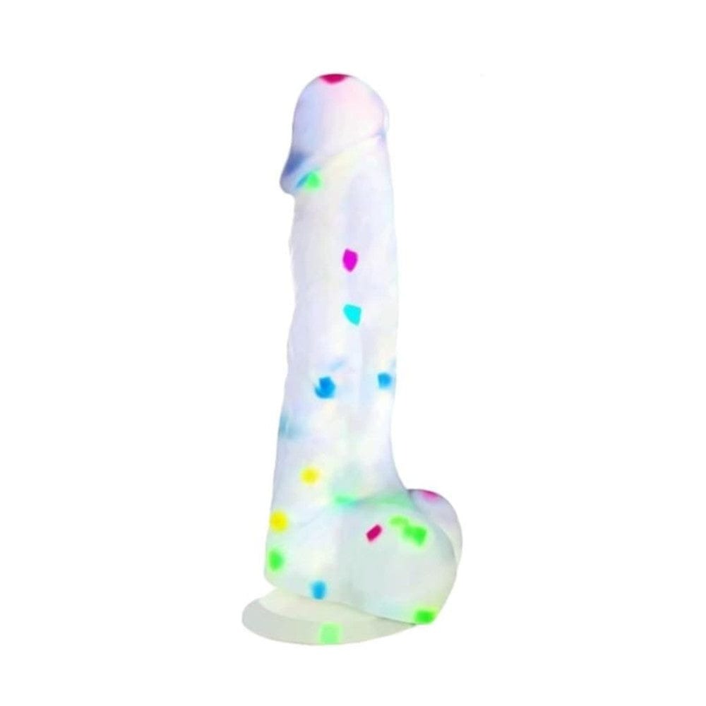 This is an image of the 7.9-inch long and 1.5-inch thick Silicone Dildo with colorful spots.
