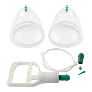 You are looking at an image of Cupping Therapy Vacuum Tit Toy Stimulator Nipple Pump Sucker with hand pump, breast cups, and connecting tube.