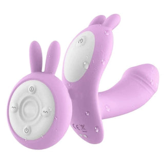 A discreet wearable vibrator with bunny ears for clitoral stimulation and G-spot massage, offering ten vibration speeds and a unique heating feature in luxurious silicone material.