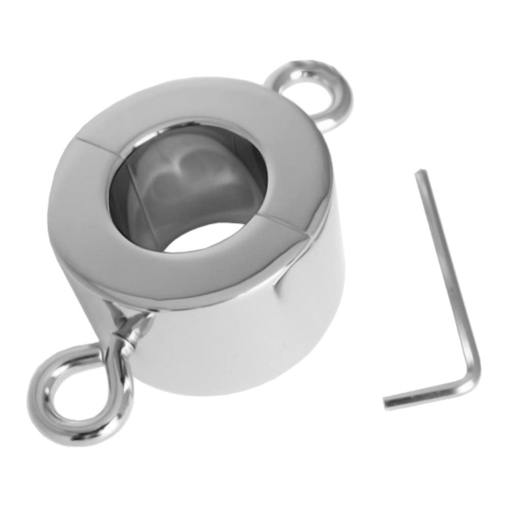 In the photograph, you can see an image of Torture and Restraint Weighted Non-Vibrating Cock Ring showcasing its silver color and durable stainless steel material.