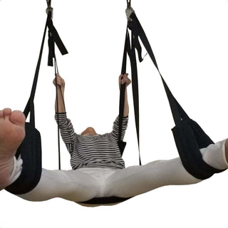 Pictured here is an image of Erotic Hang Time Adventure Sling Sex Swing, designed for comfort and safety with nylon straps and a solid metal frame.