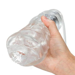 Featuring an image of Battery-Operated Pocket Pussy Blowjob Machine Automatic Male Masturbation Sleeve crafted from premium-grade silicone for safety