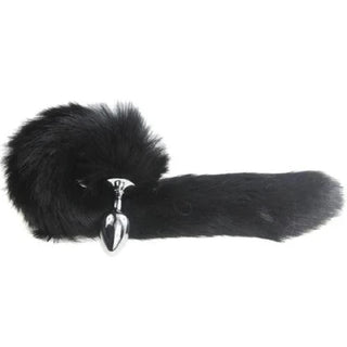 Featuring an image of Flirty Fox Tail Cat Tail 16 Inches Long Plug in silver color with a vibrant sky blue cat tail.