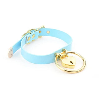 Observe an image of luxurious Golden Kawaii Heart Locking Collar Day Collar made from genuine leather for comfort and durability.