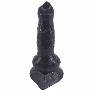 This is an image of a fierce and savage black wolf dildo designed for climactic endings.
