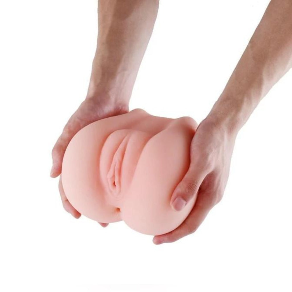 Pictured here is an image of Creampie Lips Fake Pussy Pocket Sex Toy with dimensions: Length 5.5 inches, Width/Diameter 7.5 inches.