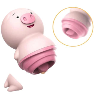 Here is an image of Passionate Clit Pink Oral Tongue Vibe, a discreet and playful toy with a pig-themed design and powerful motor.