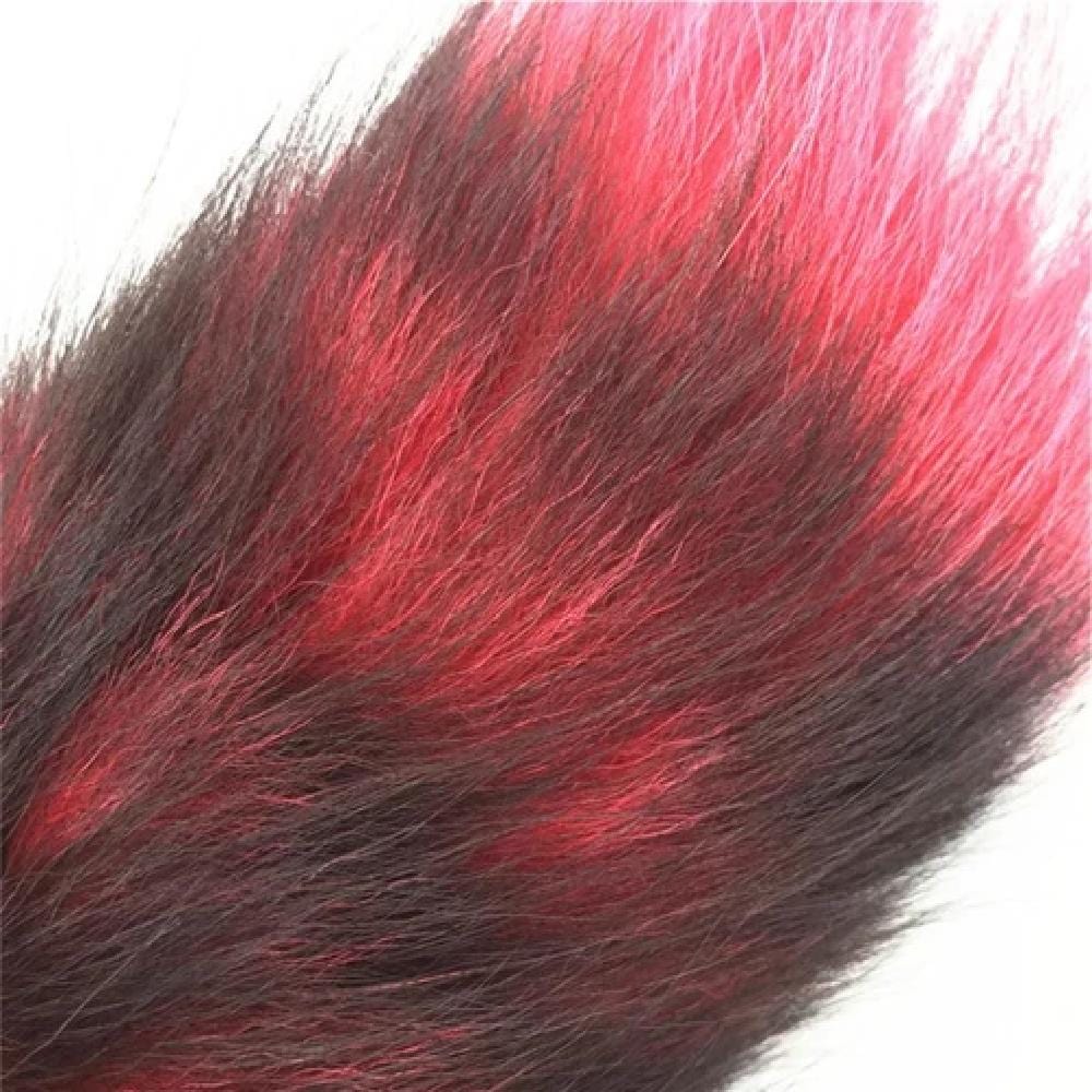A close-up image of the stainless steel plug of the Black and Red Stripes Cat Tail Metallic Tail.