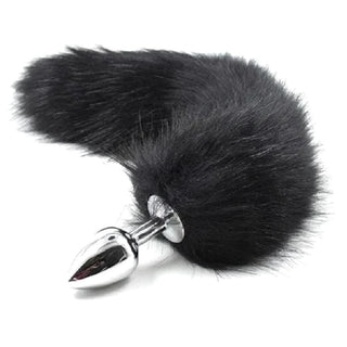 This is an image of Seductive Fox Tail Plug 17 Inches Long featuring a gray with white faux fur tail.