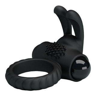 Erection Lock Black Bunny Cock Ring, a silicone sex toy designed to prolong erection and enhance pleasure.