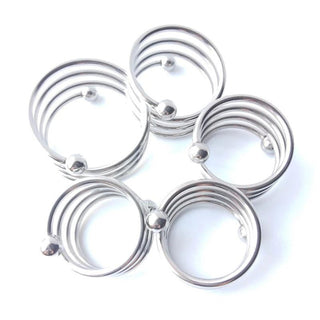 Spiral Enclosure Silver Penis Ring - Image of sleek metal coil ring with beads for heightened stimulation.