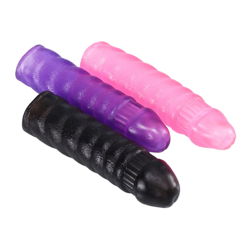 An image showcasing Reusable Silicone Condom Extender in black silicone material, perfect for enhancing girth and length.