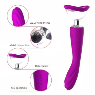 Observe an image of the purple Lustful Pussy Clit Suckers Vacuum Wand specifications, including dimensions and material.