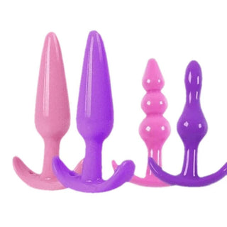 4 Pcs/Set Various Shapes Silicone Anal Plugs Trainer Kit For Men - 3 Colors To Choose From