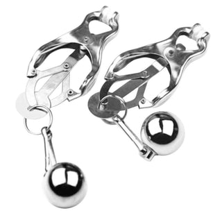 Painful Nipple Clamp Weights Nipple Ring featuring a metal ball for added weight and stimulation.