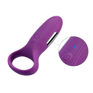 Featuring an image of Rechargeable Vibrating Purple Ring in purple silicone material for heightened sensations.