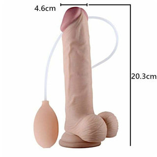 Experience the pleasure of Cumming 8 Inch Dildo With Balls and Suction Cup, a flexible yet firm sex toy that mimics the sensations of a real cock.