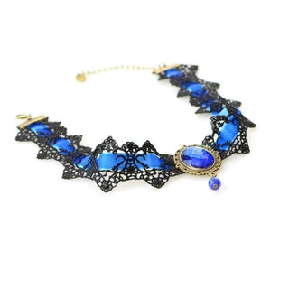 Check out an image of Rhinestone-Encrusted Sexy Lace Choker in sultry blue color for a unique style statement.