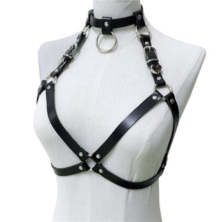 Leather Slut Kink Collared Bondage Harness and Choker product image