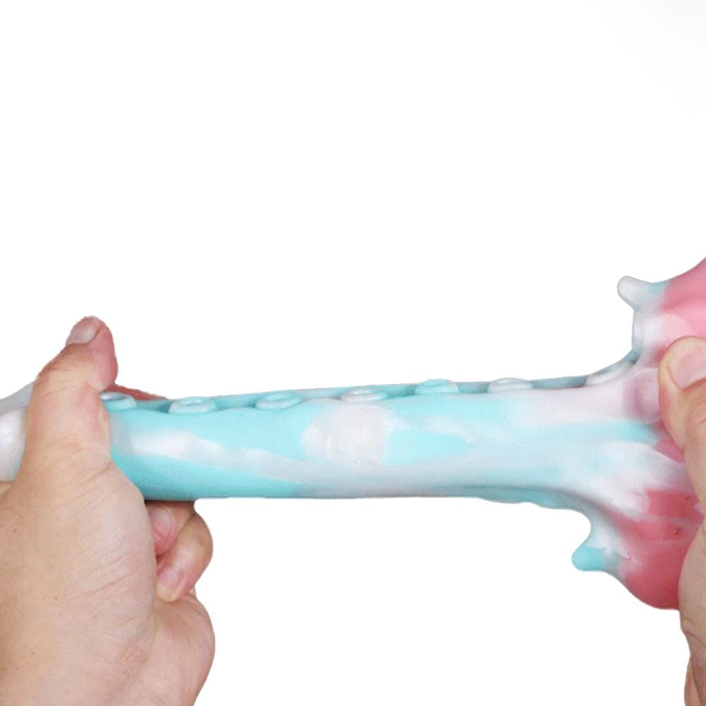 In the photograph, you can see an image of a pastel colored tentacle sex toy with an insertable length of 6.30 inches.