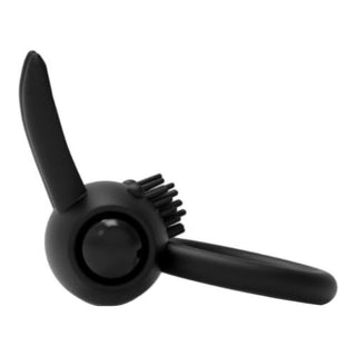 This is an image of Vibrating Black Rabbit Cock Ring with 1.18 and 1.50-inch inner and outer diameters.