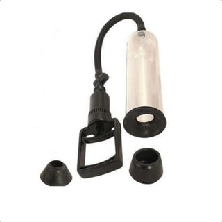 Black ABS cylinder and hand pump, clear cylinder, and flesh comfort pads Vacuum Erection Extender Device.