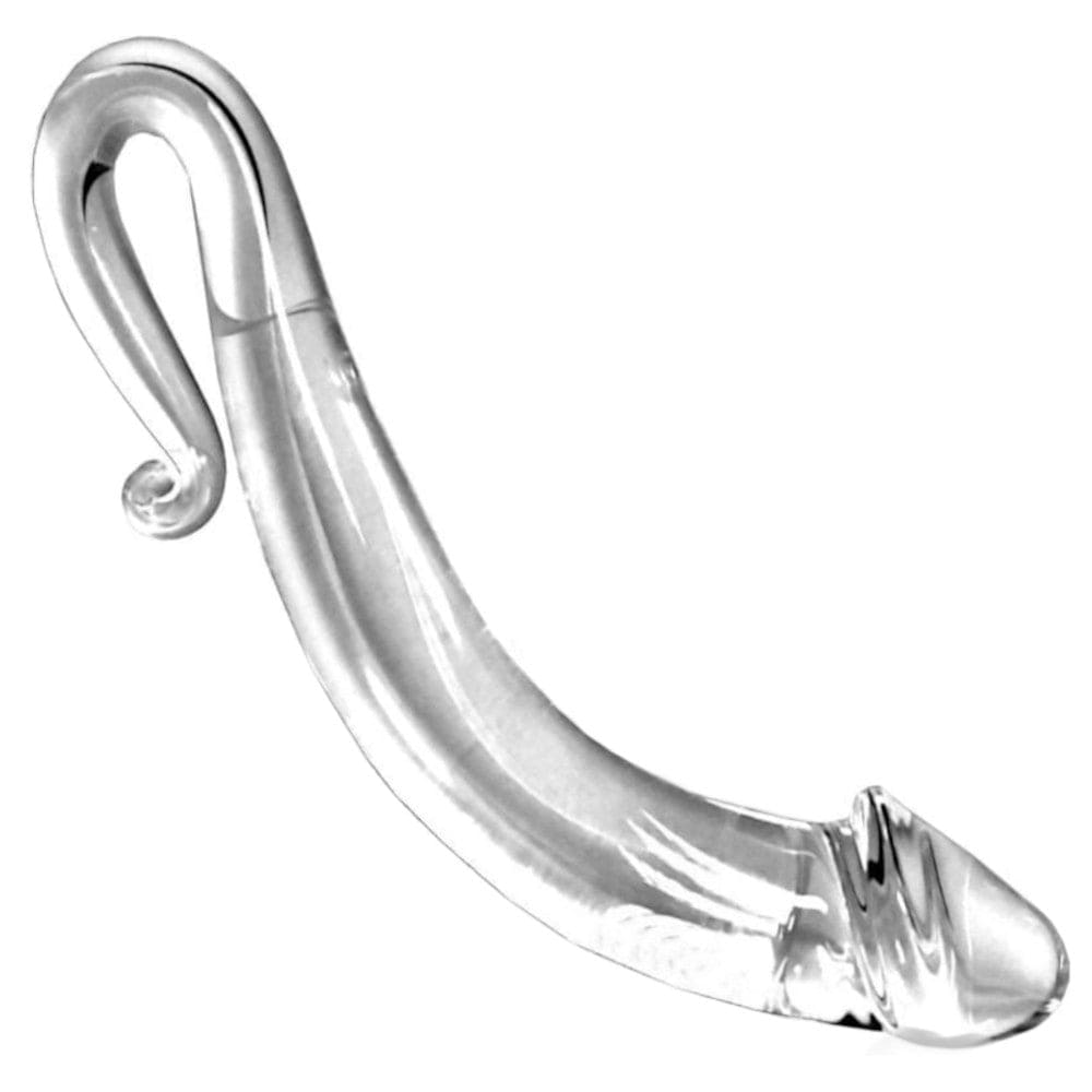 Take a look at an image of Smooth Tentacle Crystal Curved Glass Dildo G-Spot with a twirled tentacle-like tip for G-spot stimulation.