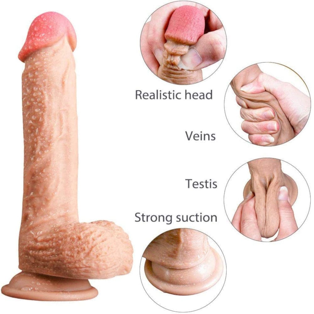 Naughty Beaver 8 Inch Silicone Dildo in white and brown colors, offering a realistic and satisfying experience for users.