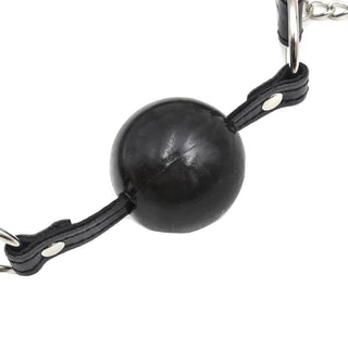 Body-friendly BDSM toy with silicone gag, PU leather straps, and stainless steel clamps.