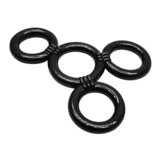 Silicone Cock and Ball Ring with quadruple rings in black color for unforgettable intimate experiences.