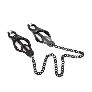 A detailed image of the high-quality, non-toxic metal material used to craft the Black Butterfly Nipple Clamps with Chain.