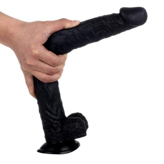 A view of Lanky 15 Inch Long Silicone Suction Cup Dildo with a strong suction cup for hands-free play on flat surfaces.
