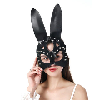This is an image of the adjustable Sexy Badass Bunny Mask made of synthetic leather and metal, offering a unique sensory experience.